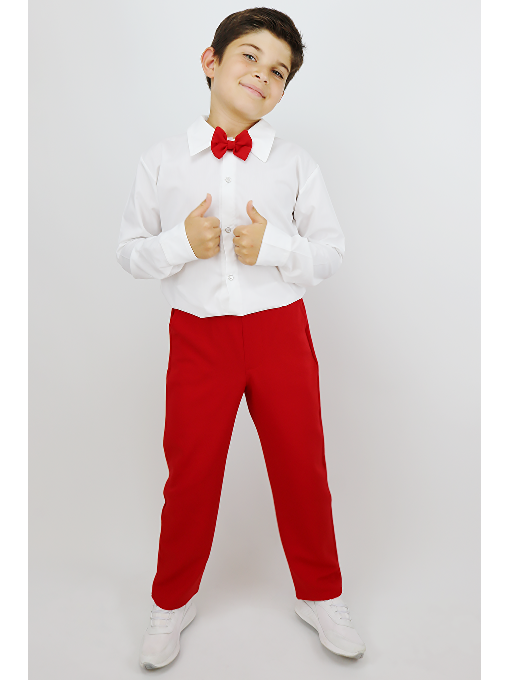 Beyaz Erkek Çocuk Milano Papyonlu Kırmızı Takım 23 Nisan 29 Ekim 10 Kasım 19 Mayıs Gösteri Kıyafetleri-3
