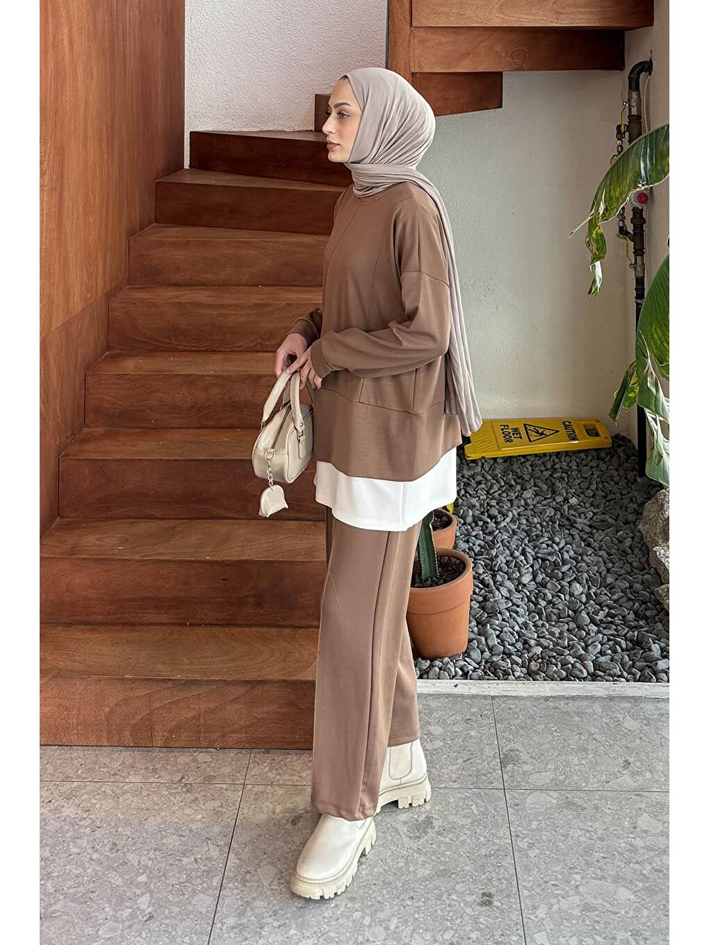 Kahverengi Fermuarlı Garnili Takım Soft Kahve-1