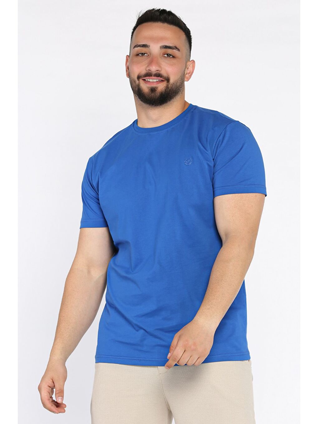 Mavi Bisiklet Yaka Nakışlı Erkek Tişört-1