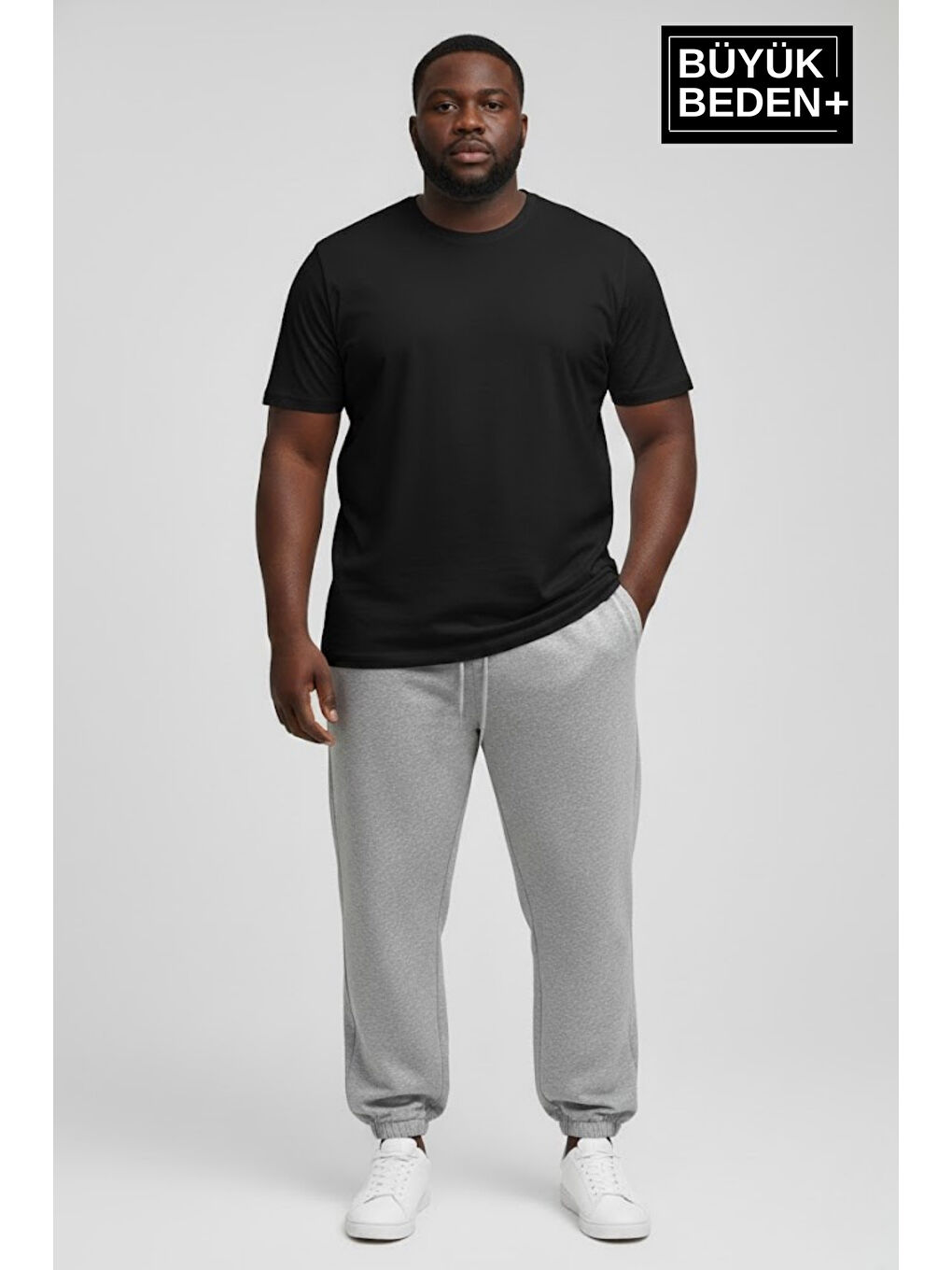 Siyah Erkek Büyük Beden Üçlü Jogger Paça Lastikli İnce Eşofman Altı Seti SPR26BEA951+3-3