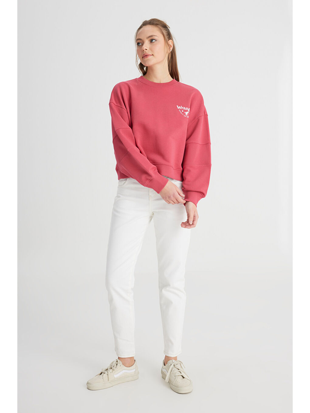 Relaxed Fit Geniş Kesim Bisiklet Yaka %100 Pamuk Bordo Sweatshirt-2