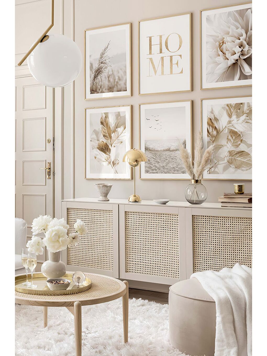 Beyaz 6 Parça Ahşap Çerçeve Görünümlü Mdf Tablo Seti - STKO31