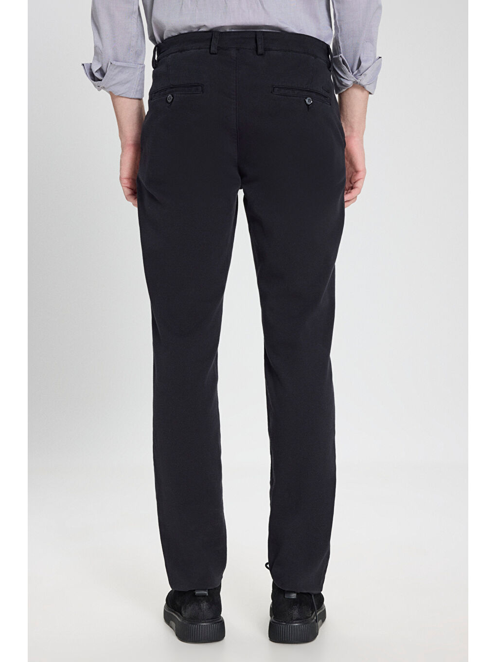 Erkek Siyah Slim Fit Dar Kesim Pamuklu Esnek Armürlü Yan Cep Pantolon-5