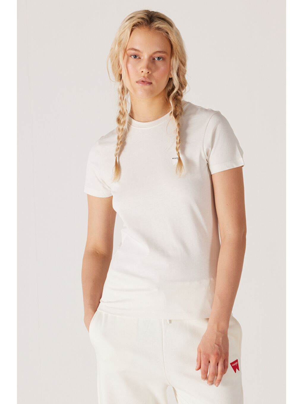 Slim Fit Dar Kesim %100 Pamuk Bisiklet Kırık Beyaz Tişört