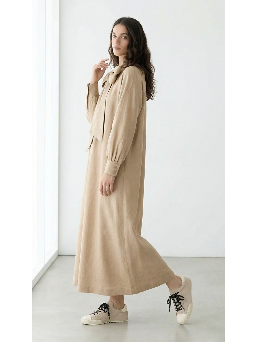Kahverengi FLORA | Fiyonk Detaylı Maksi Tasarım Elbise Camel-2