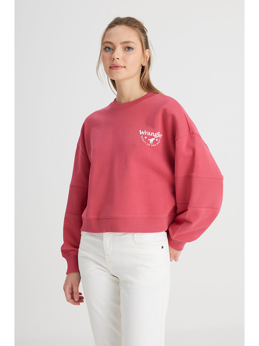 Relaxed Fit Geniş Kesim Bisiklet Yaka %100 Pamuk Bordo Sweatshirt-3