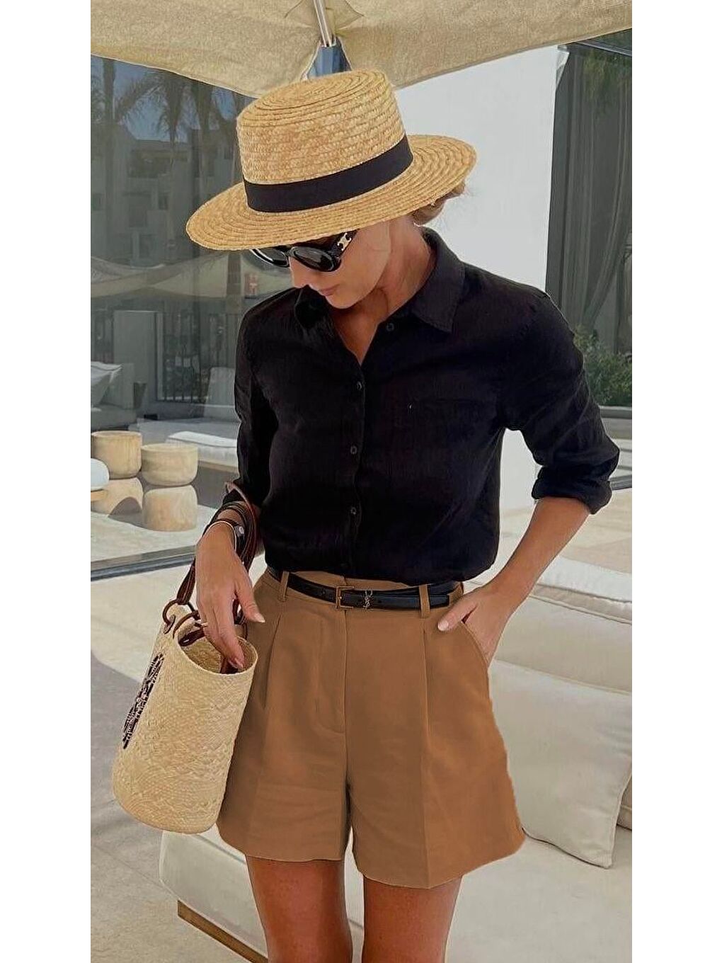 Bej Vizon Pileli Kadın Şort Mg2518