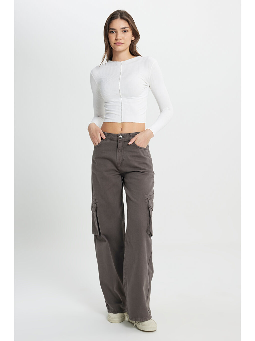 Regular Fit Normal Kesim Bisiklet Yaka Beyaz Uzun Kollu Tişört-3