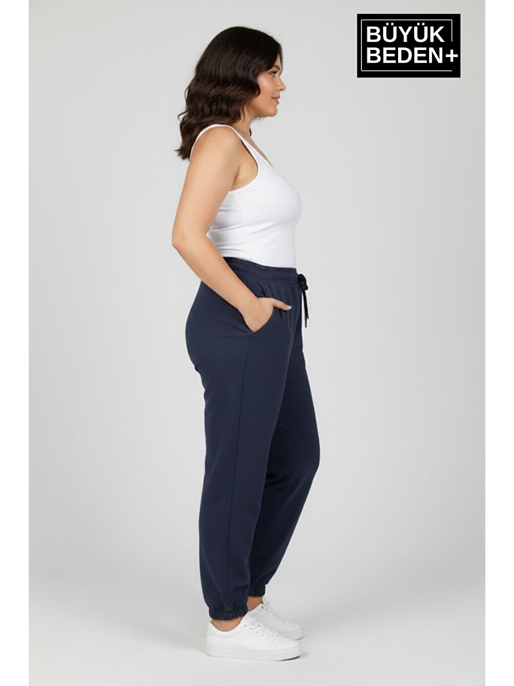 İndigo Kadın Büyük Beden Paça Lastikli İki İplik Rahat Kalıp ince Eşofman Altı SPR26BEAK951-1