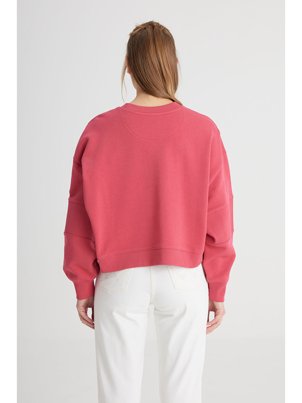 Relaxed Fit Geniş Kesim Bisiklet Yaka %100 Pamuk Bordo Sweatshirt-4