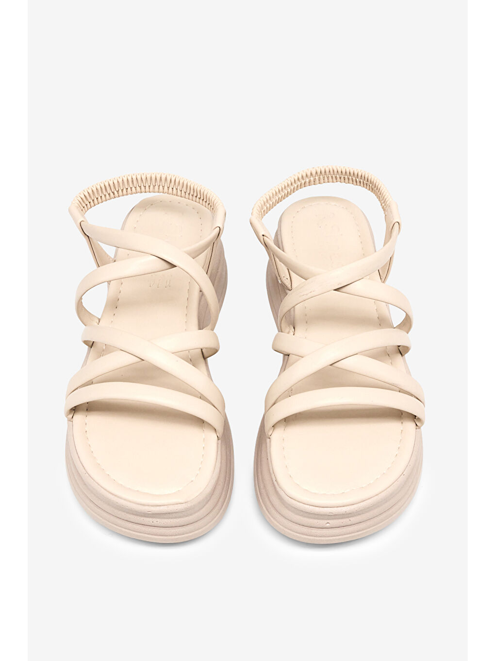 Kadın Bej Rahat Kalıp Yüksek Taban Çapraz Sandalet-1