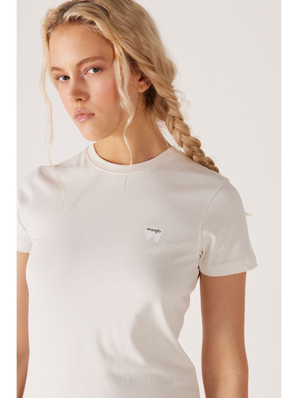 Slim Fit Dar Kesim %100 Pamuk Bisiklet Kırık Beyaz Tişört-2