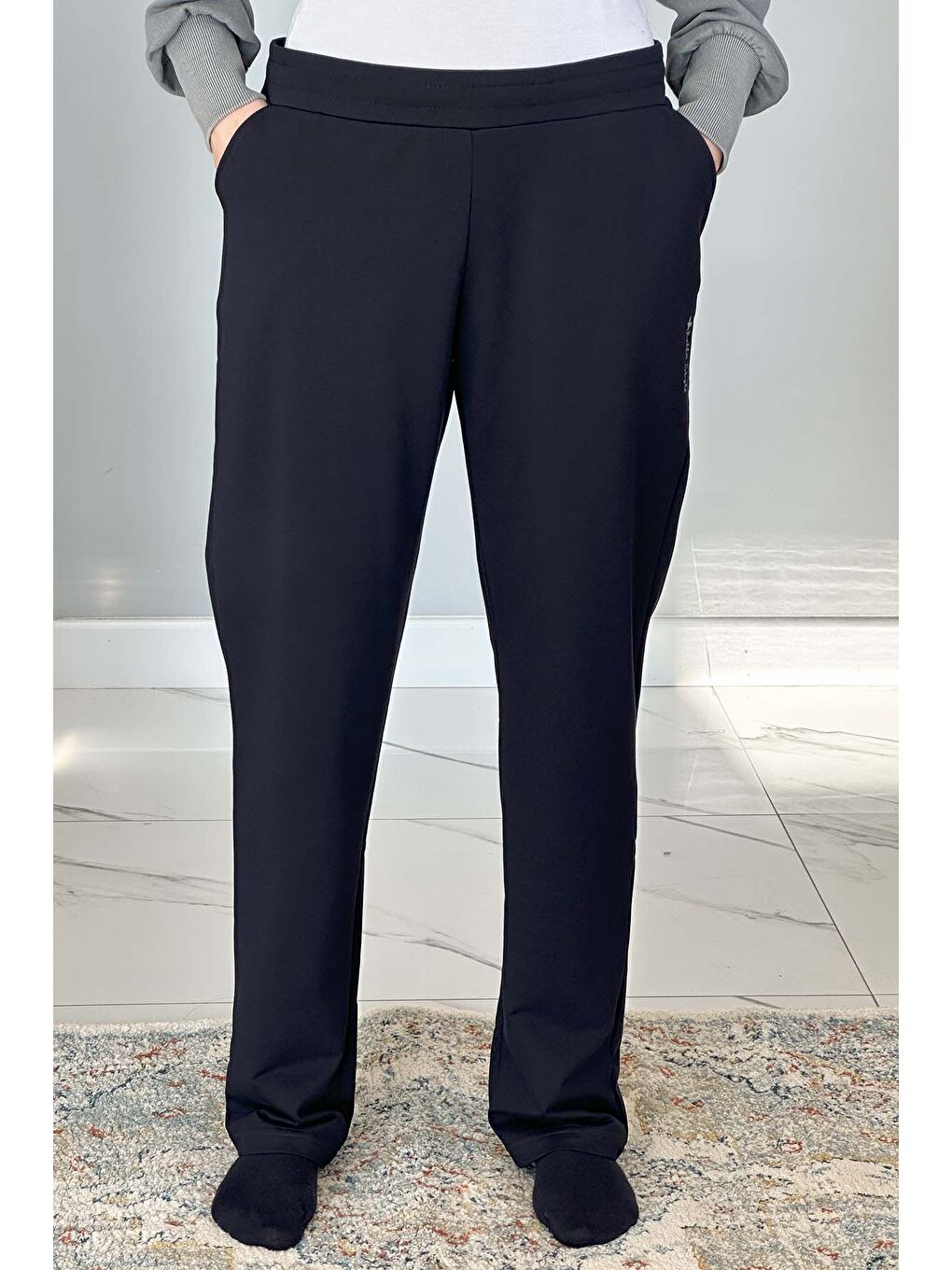 Büyük Beden Pantalon Görünümlü Kadın Eşofman Altı 5570 Lacivert-2