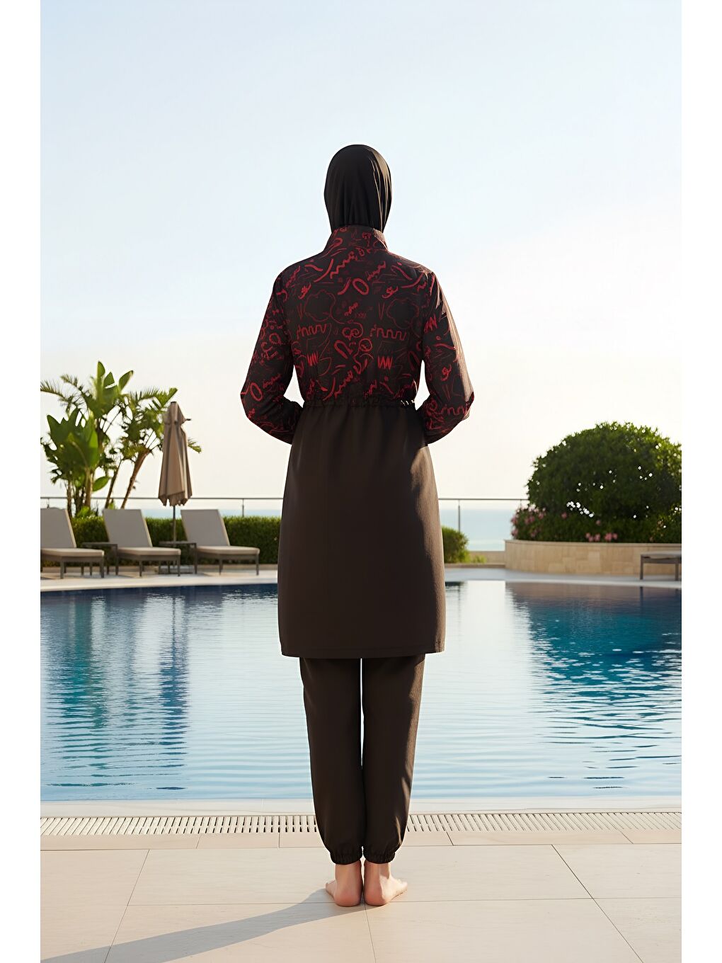 Siyah Hızlı Kuruyan Paraşüt Kumaş Büyük Beden Tam Kapalı Tesettür Mayo 22110-4