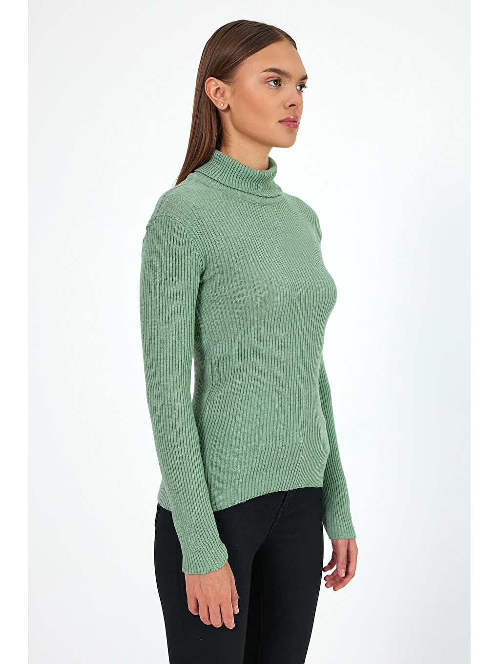 Yeşil Kadın Balıkçı Yaka Orlon Badi Triko 4452-4
