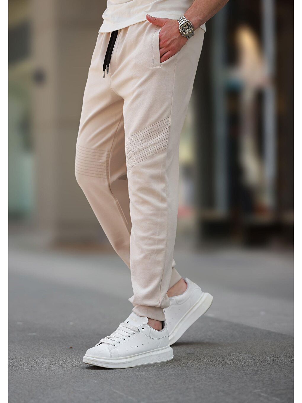 Bej Manşetli Erkek Eşofman Altı E6570-2