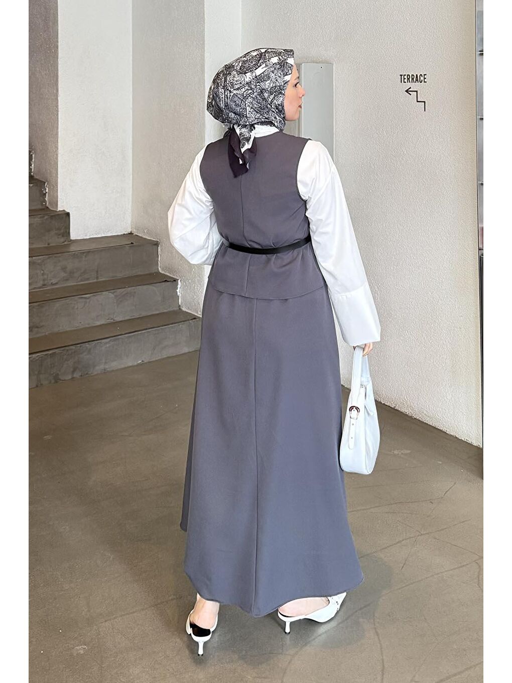 Düğmeli Etek-Yelek Tesettür İkili Takım Antrasit-2