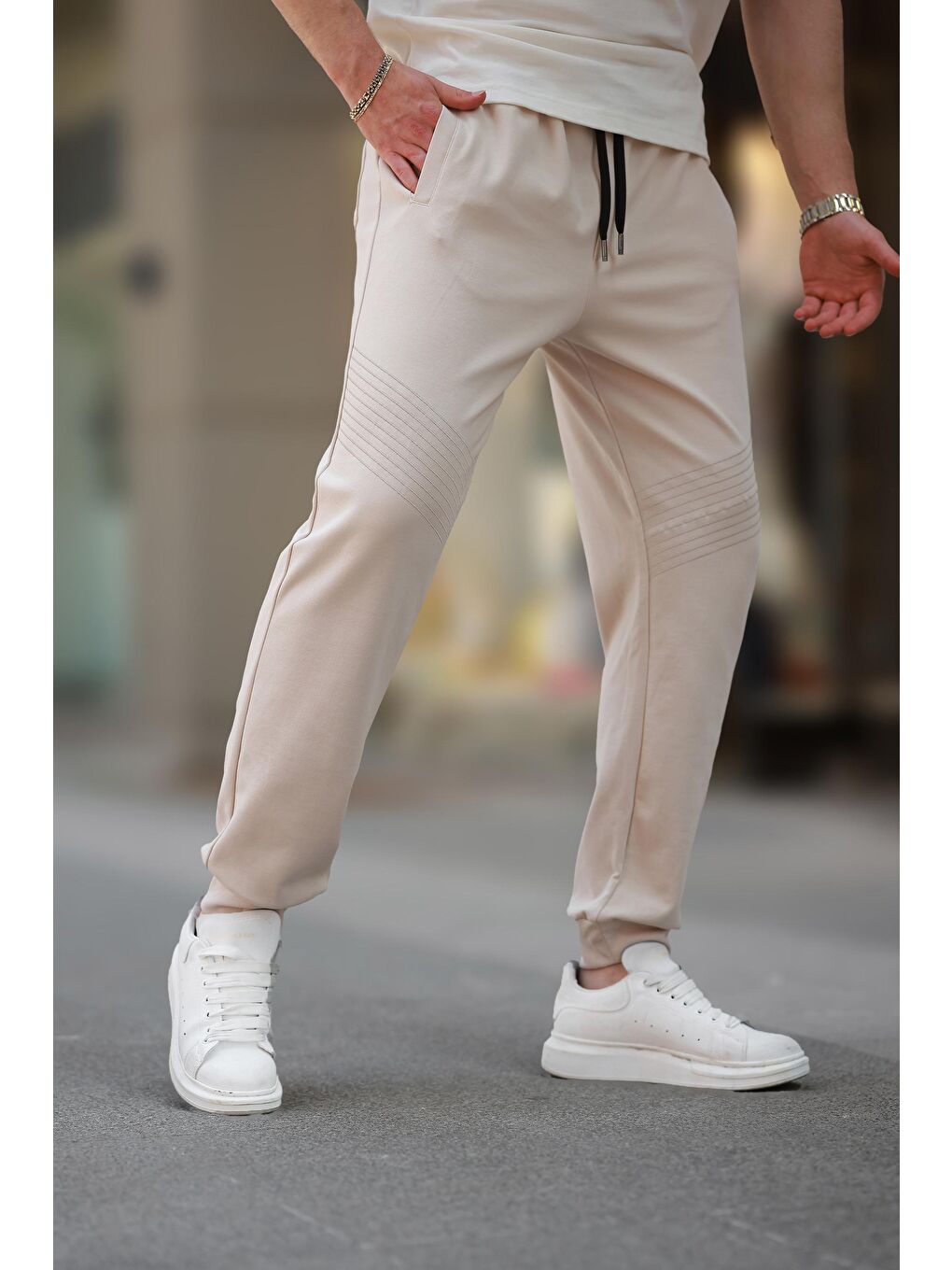 Bej Manşetli Erkek Eşofman Altı E6570-3