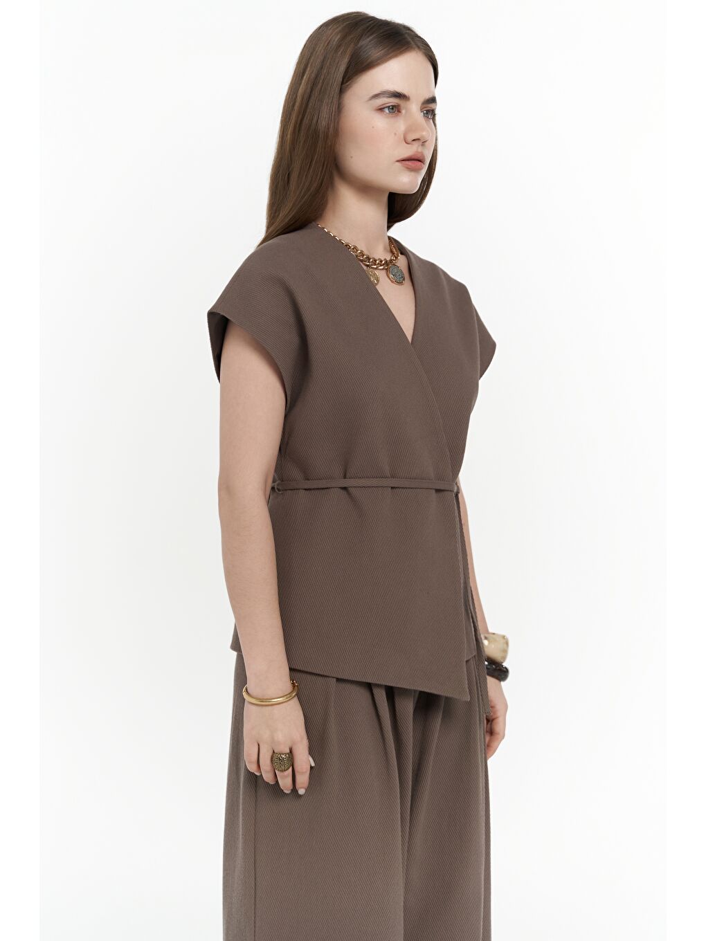 Kahverengi Sorrenio Açık Kahve Yelek Pantolon Takım-1