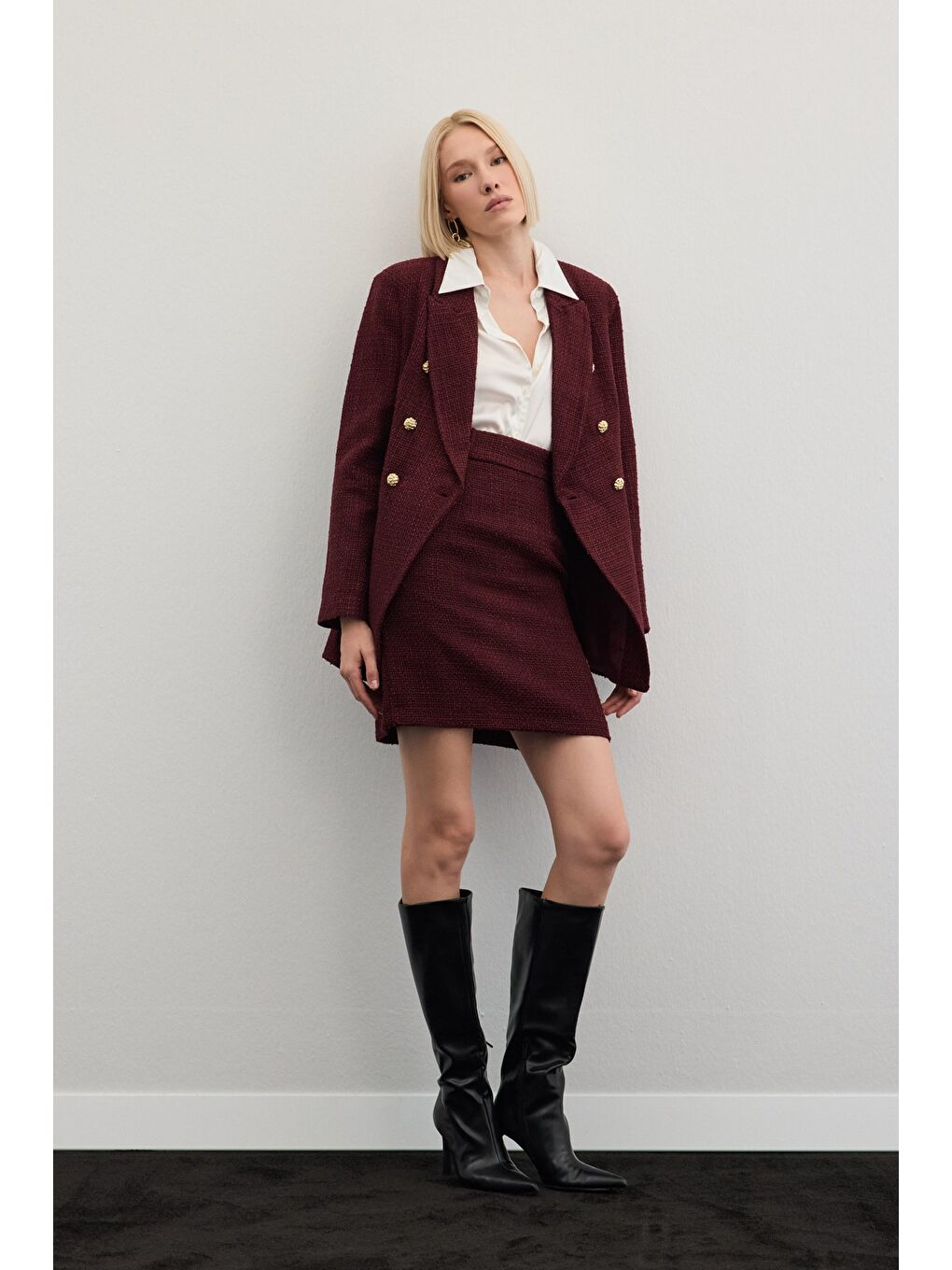 Mini Boy Tüvit Etek - Bordo-1