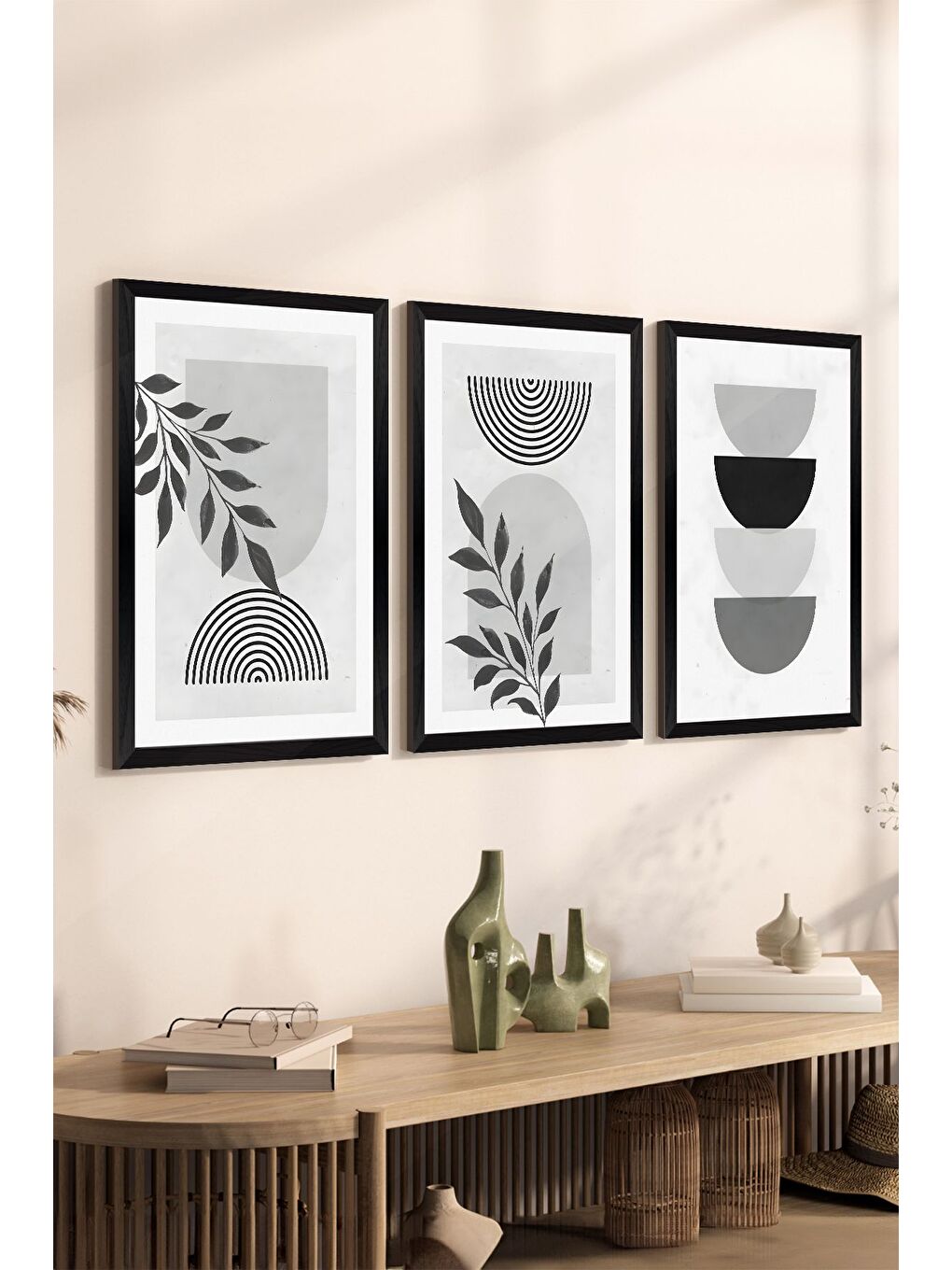 Beyaz 3 Parça Siyah Çerçeve Görünümlü MDF Poster Tablo Seti 15x20 cm - Set 34
