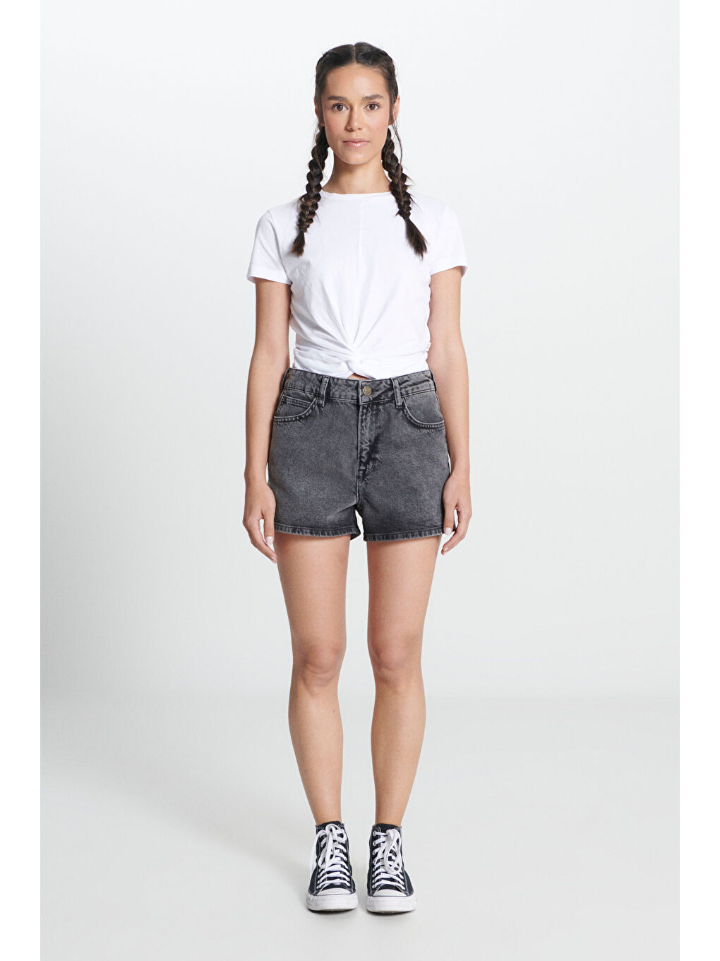 Gri Regular Fit Normal Kesim 5 Cep Jean Şort-2