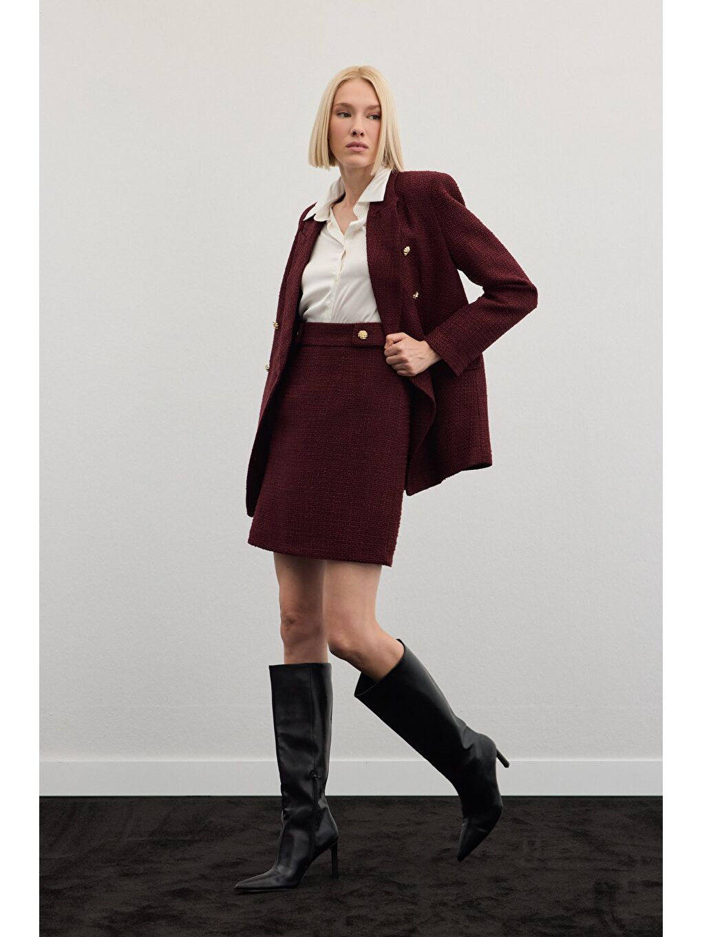 Mini Boy Tüvit Etek - Bordo-3