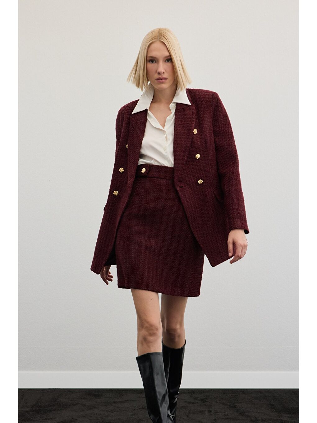 Mini Boy Tüvit Etek - Bordo-5