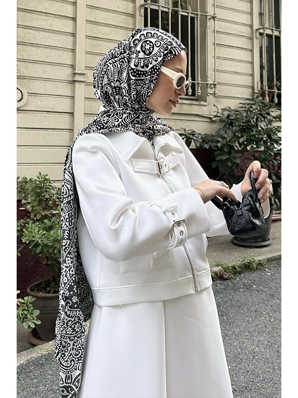 Beyaz Deluxe Şal Richa Desenli-5