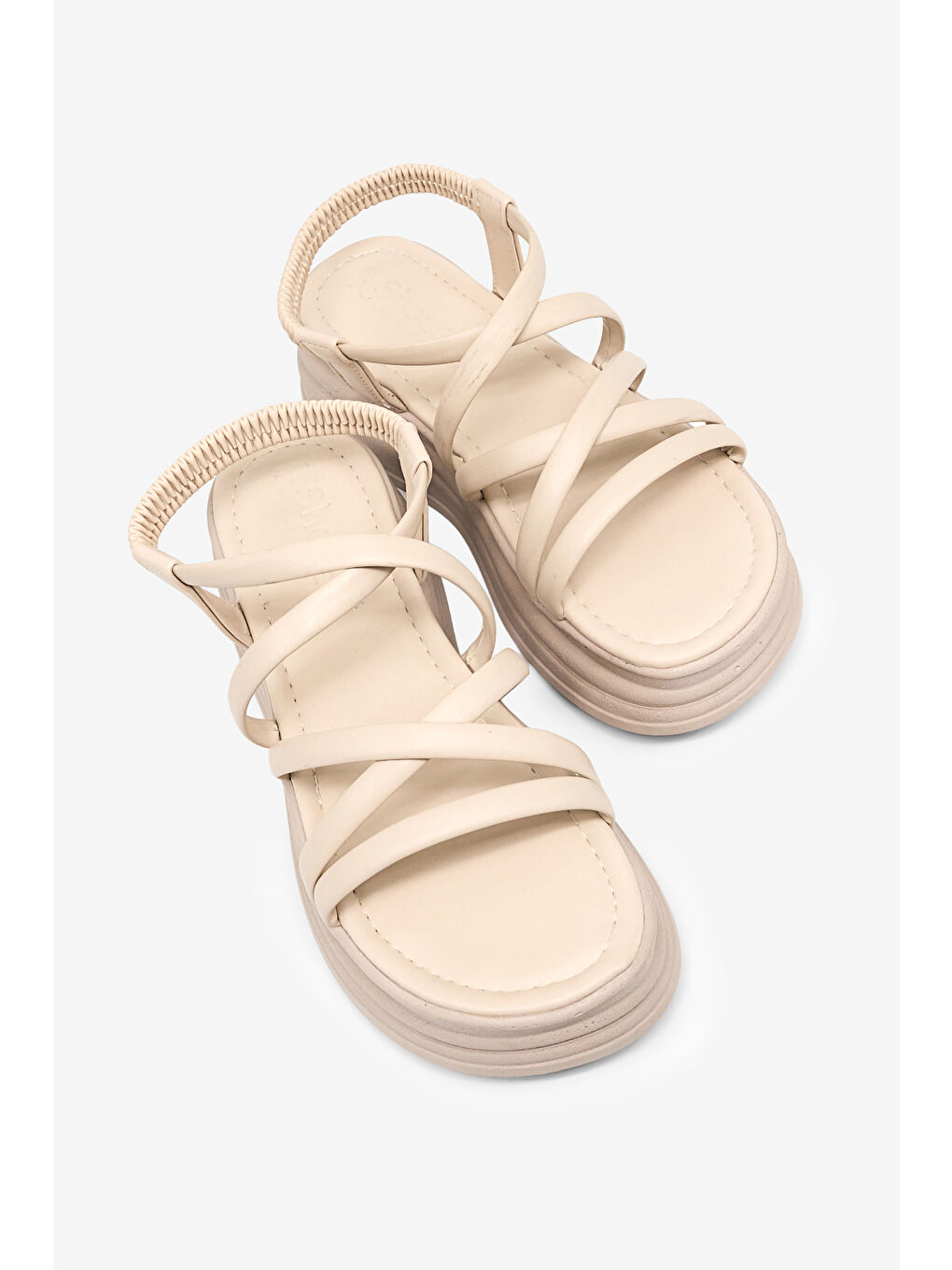 Kadın Bej Rahat Kalıp Yüksek Taban Çapraz Sandalet-3