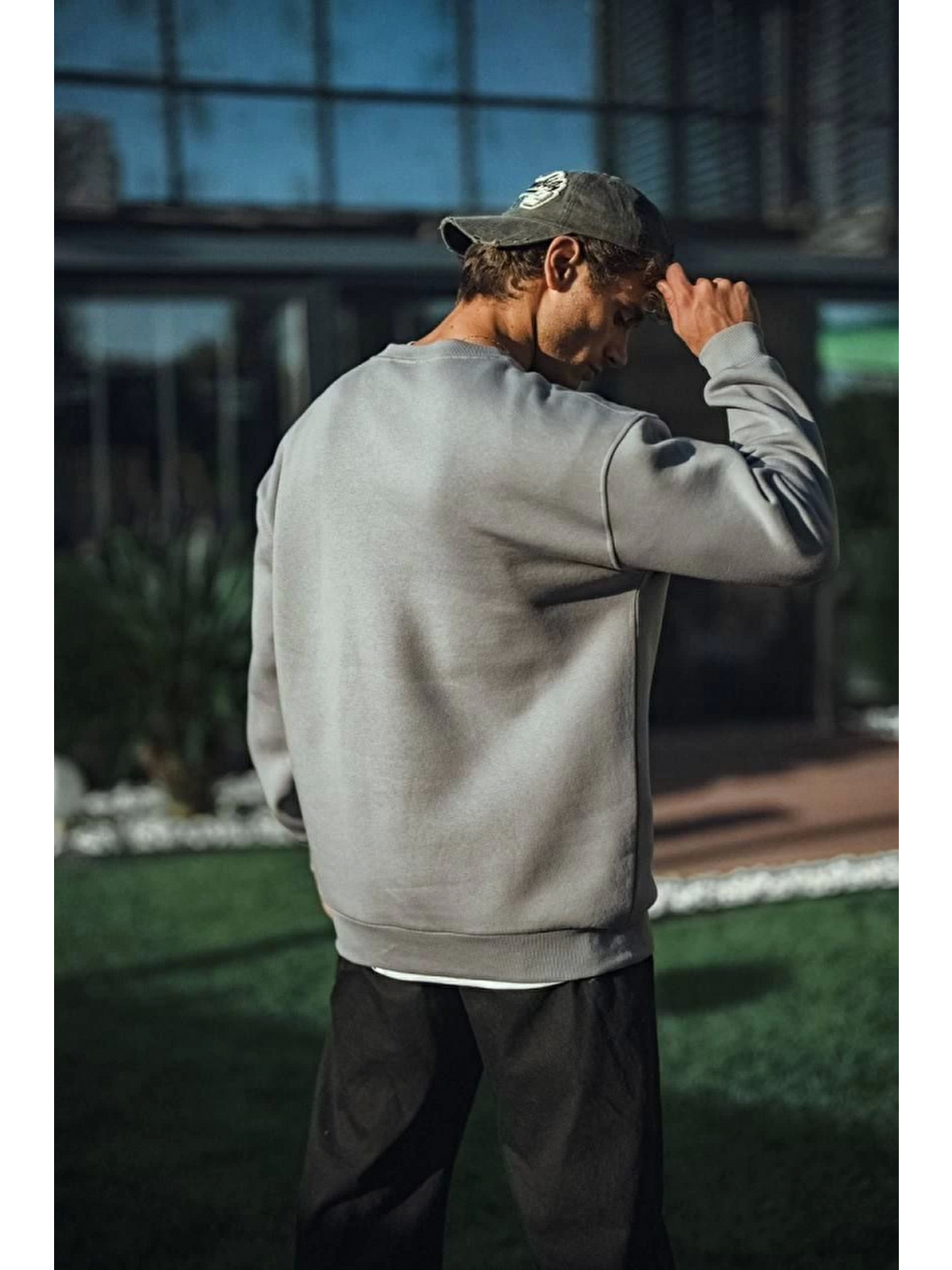 Kışlık Bisiklet Yaka Üç İplik Basic Sweatshirt - Boyalı Gri-1