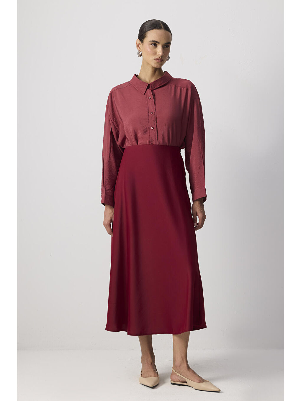 Bordo Basıc Saten Etek