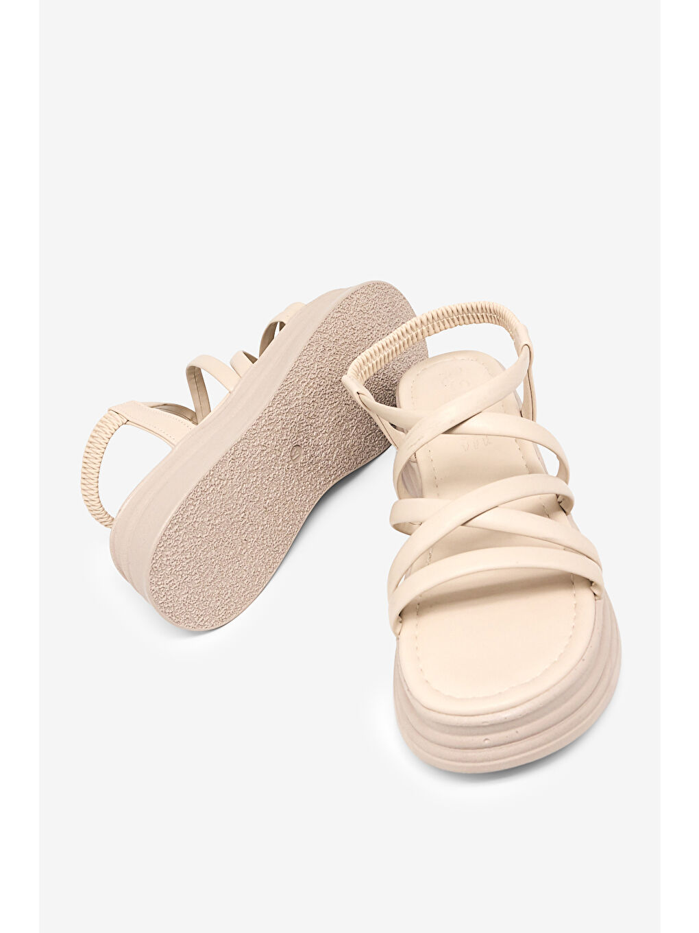 Kadın Bej Rahat Kalıp Yüksek Taban Çapraz Sandalet-4