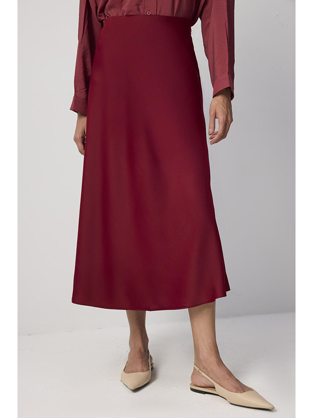 Bordo Basıc Saten Etek-1