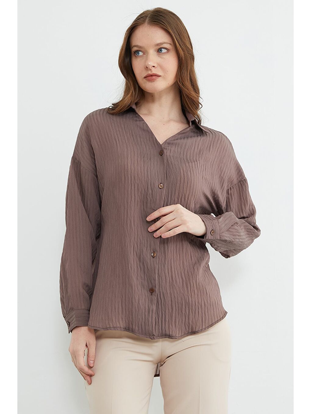 Kahverengi Çizgili Jakarlı Salaş Gömlek-2