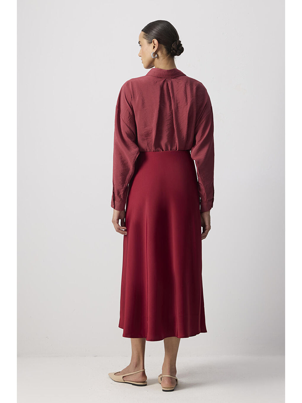 Bordo Basıc Saten Etek-3
