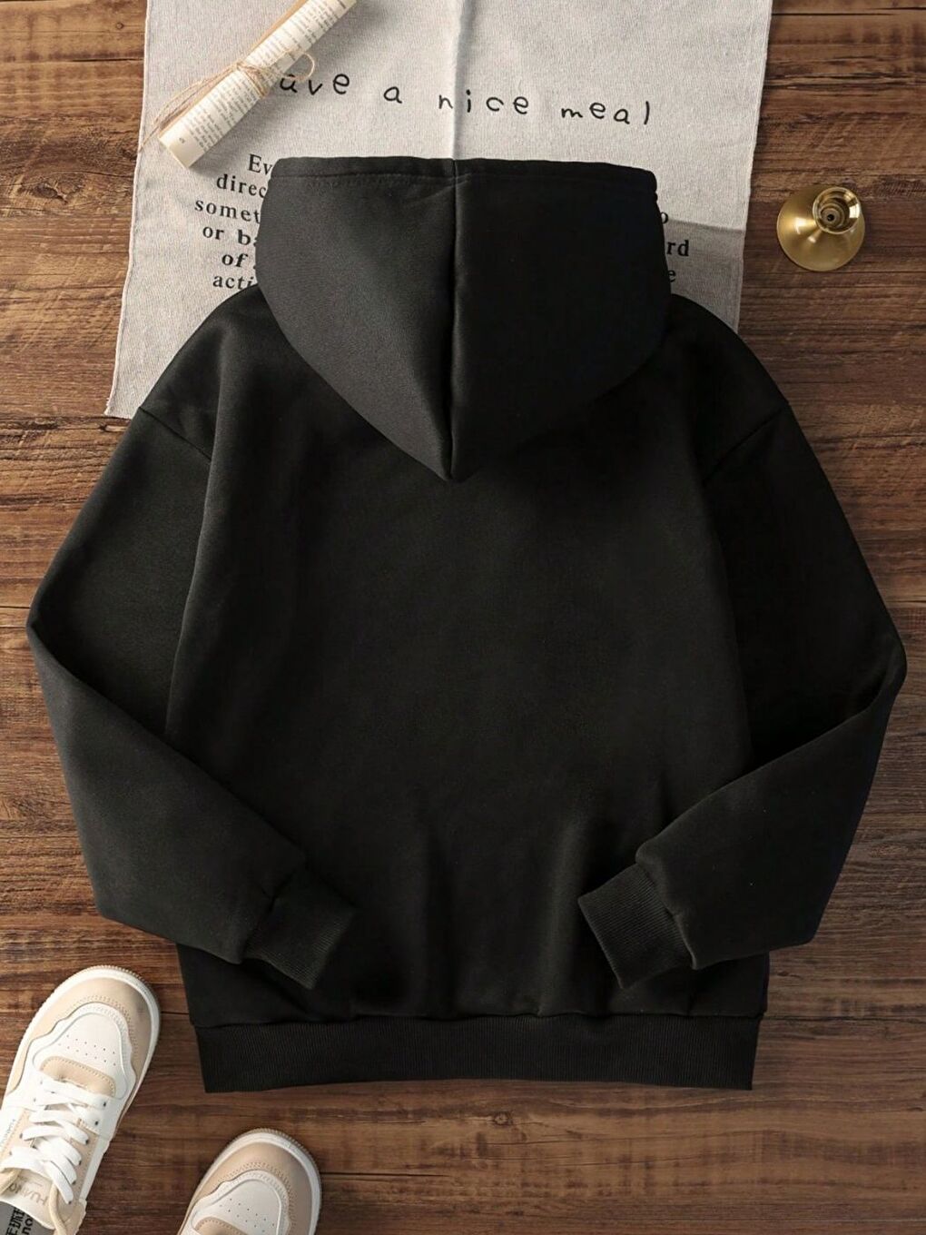 Siyah NY Baskılı Oversize Kapüşonlu Sweatshirt Hoodie-1