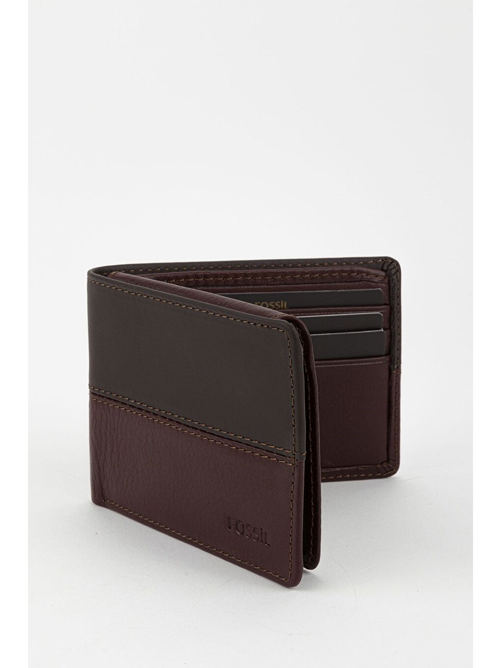 Kahverengi Kutulu Hakiki Deri Yatay Dikişli Taba El Portföyü Kartlık Cüzdan