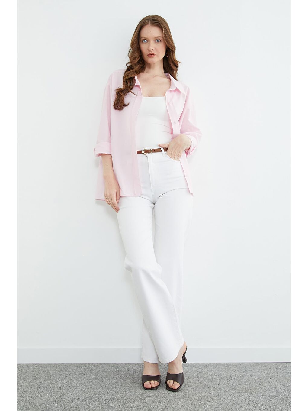 Pembe Basic Tek Cepli Oversize Gömlek-2