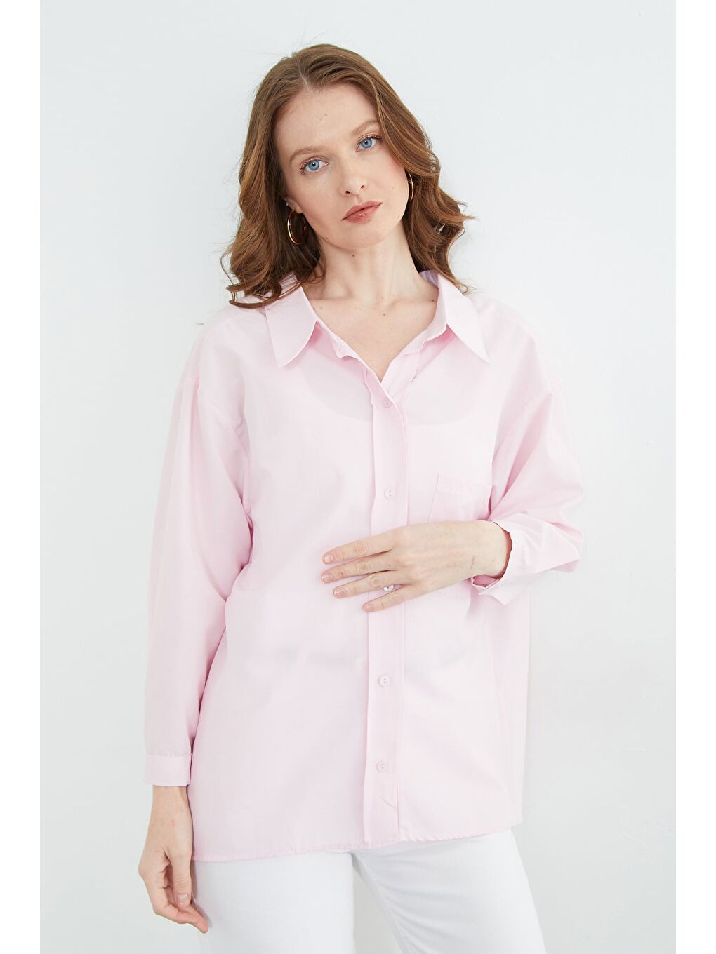 Pembe Basic Tek Cepli Oversize Gömlek-4