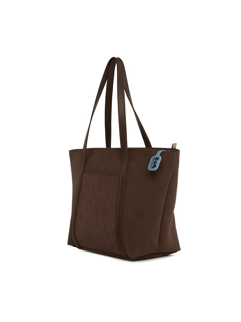 Kahverengi Deri Şeritli Cepli Fermuarlı Nubuk Tote Çanta-1