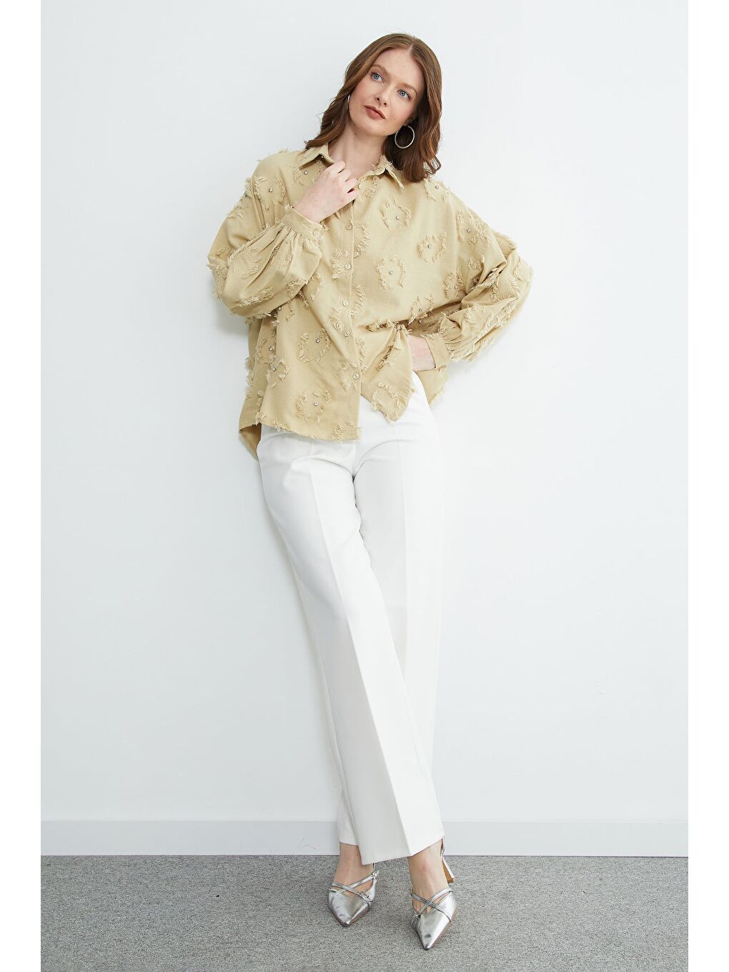 Yeşil Püsküllü Taş işlemeli Salaş Gömlek-2