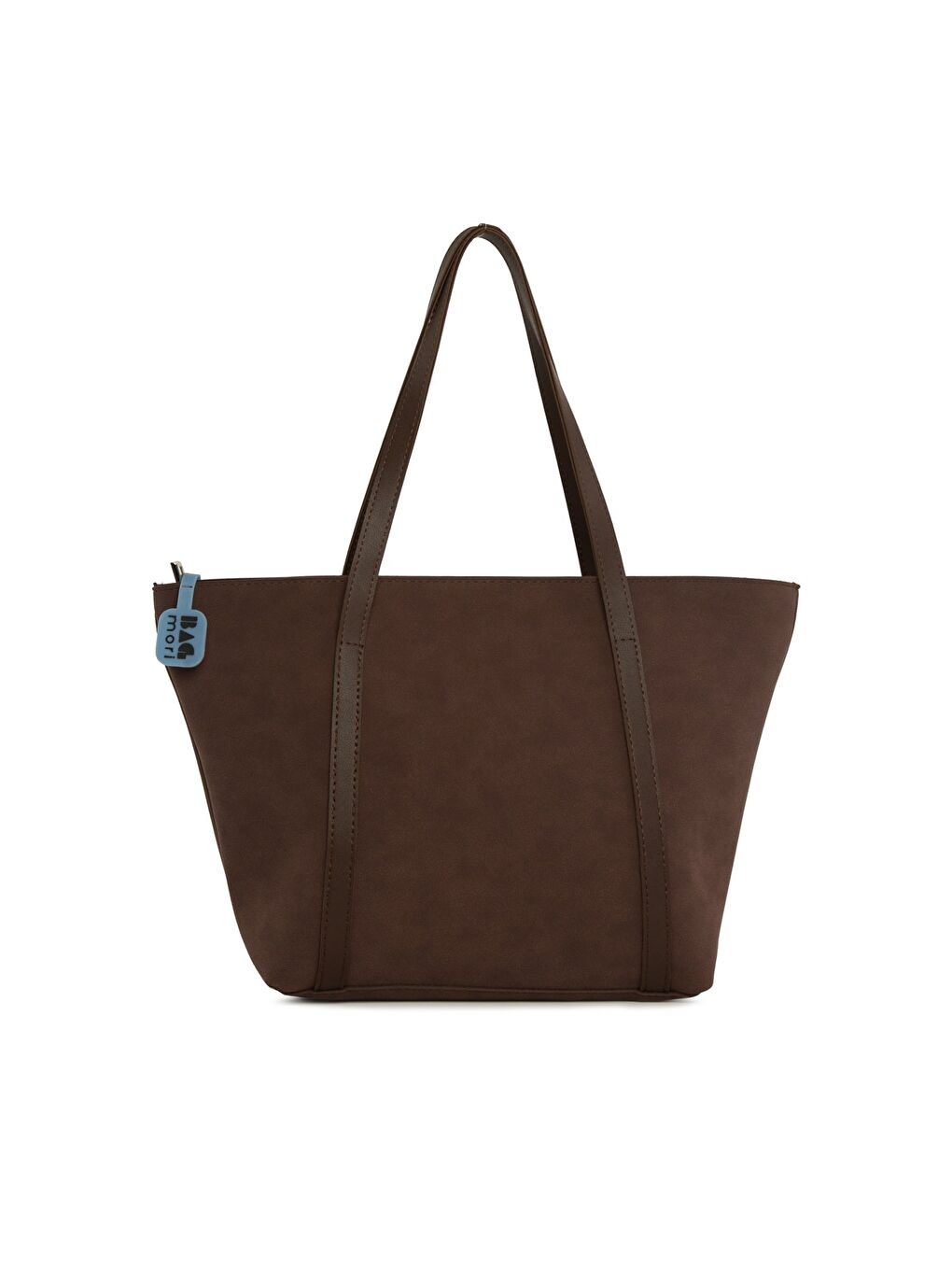 Kahverengi Deri Şeritli Cepli Fermuarlı Nubuk Tote Çanta-2