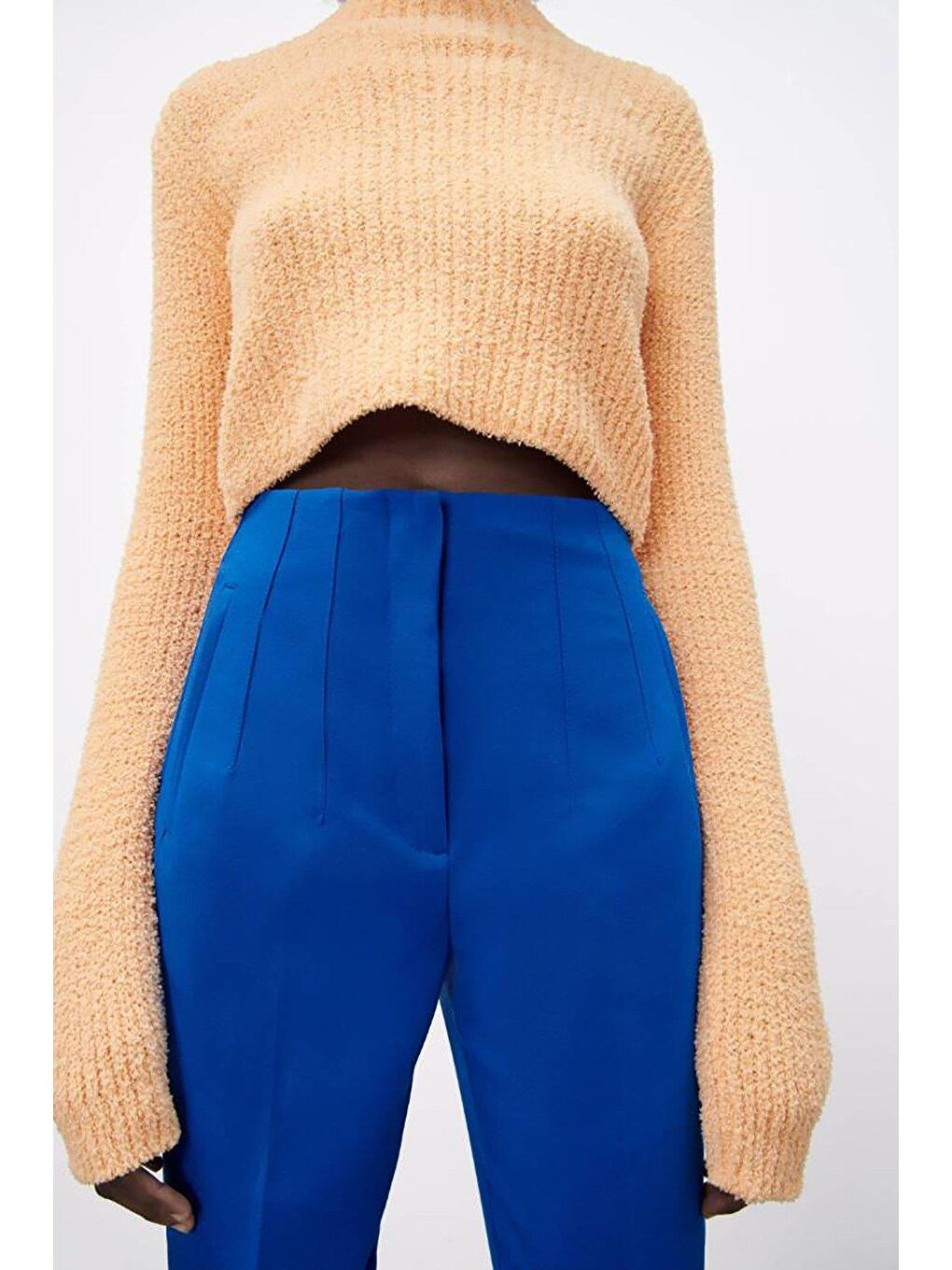 Mavi Saks Önü Biyeli Yüksek Bel Kadın Pantolon Mg2425-2