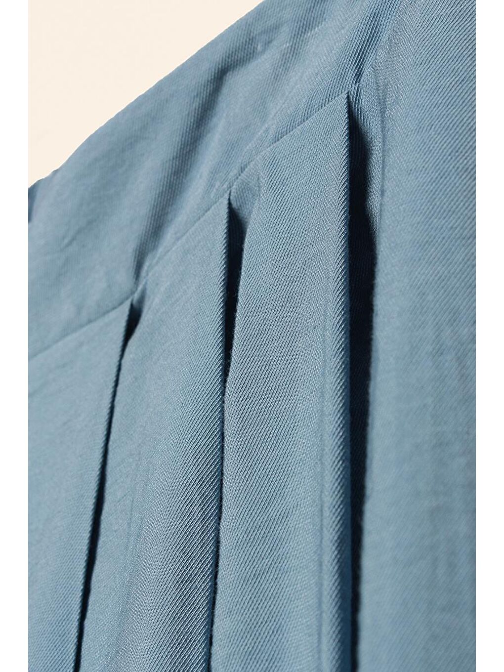 Mavi-Beli Lastikli Önü Pileli Bol Paça Pantolon-4