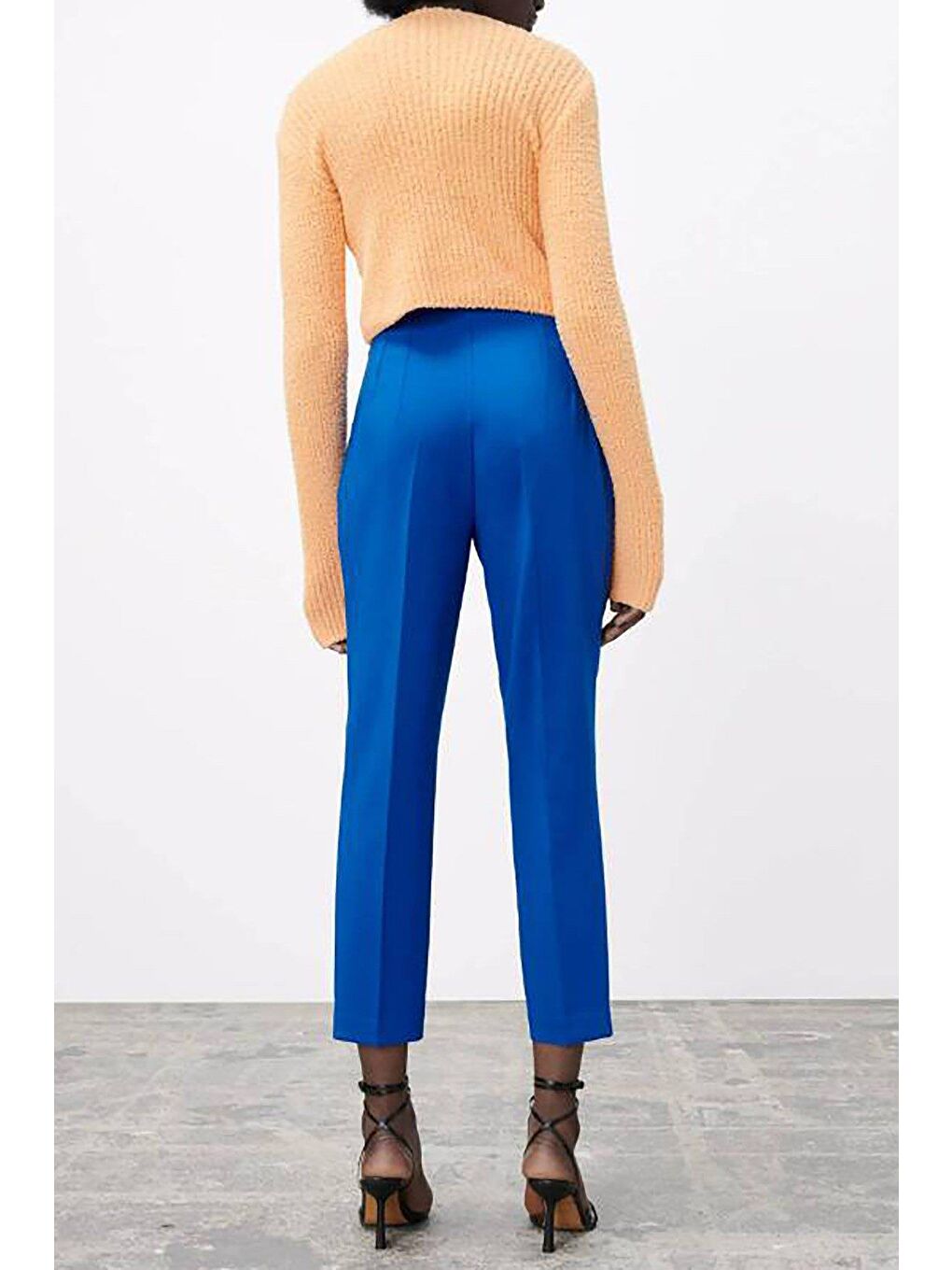 Mavi Saks Önü Biyeli Yüksek Bel Kadın Pantolon Mg2425-3