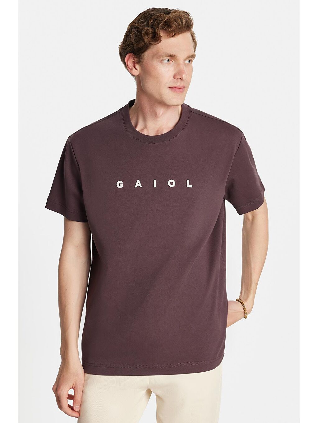 Relax Fit Rahat Kesim Pamuklu Ön Ve Arka Baskı Detaylı Bisiklet Yaka Kahverengi Erkek Tişört-2