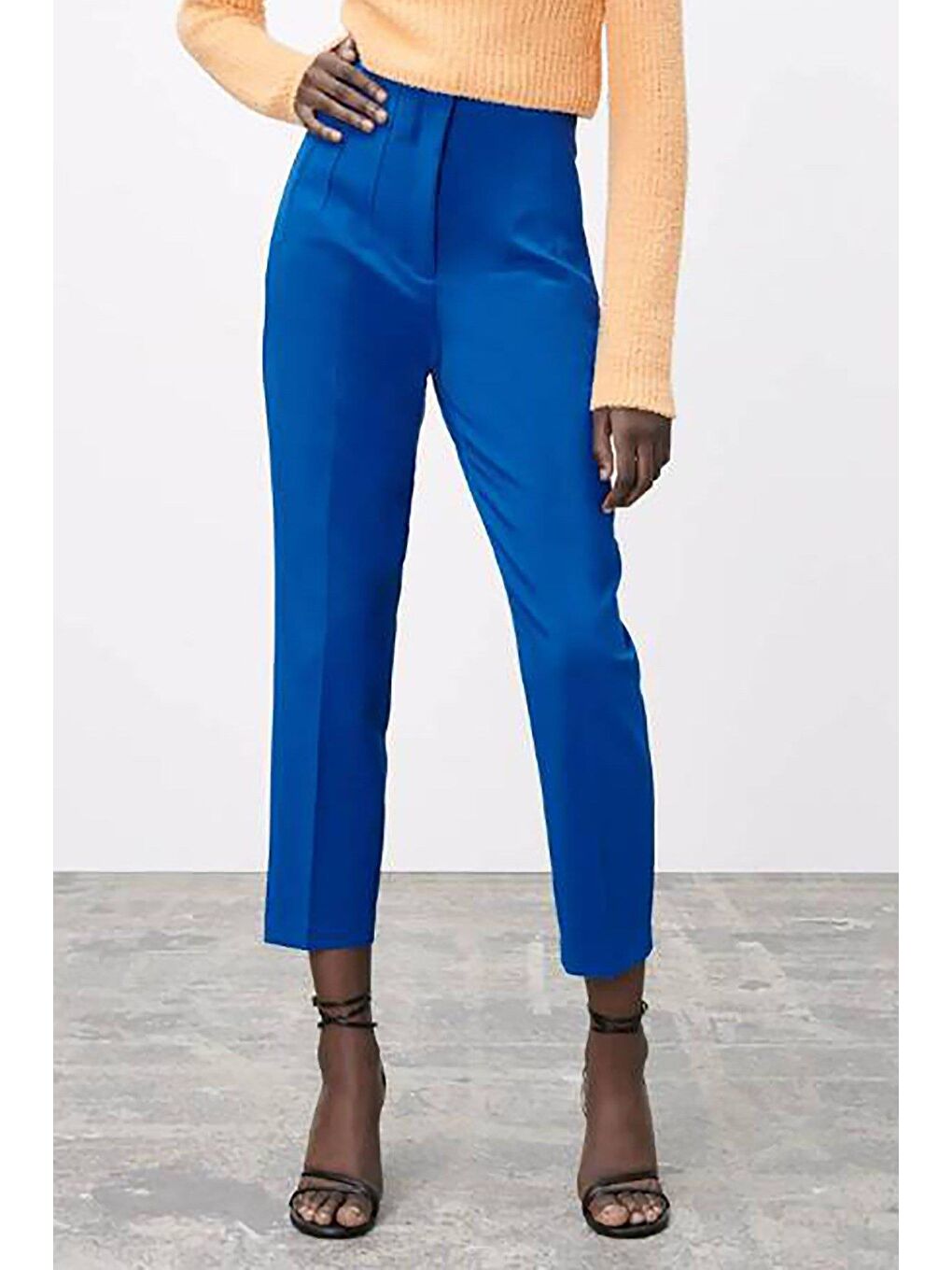 Mavi Saks Önü Biyeli Yüksek Bel Kadın Pantolon Mg2425-4