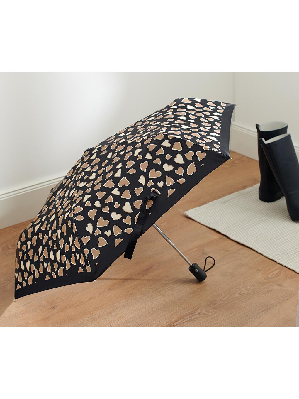Renksiz Cep Şemsiyesi, Otomatik, Kalp, Tamamı Baskılı-2