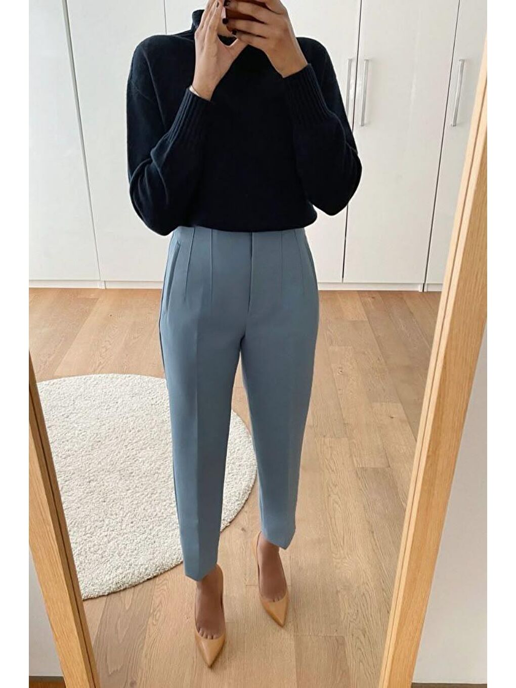 İndigo Önü Biyeli Yüksek Bel Kadın Pantolon Mg2425